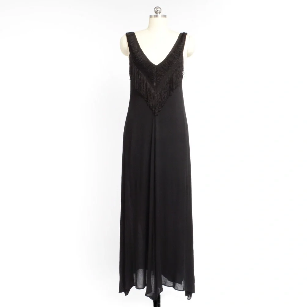 MARA HOFFMAN Black V Neck Fringe Trim Maxi Dress - Picture 7 of 9
